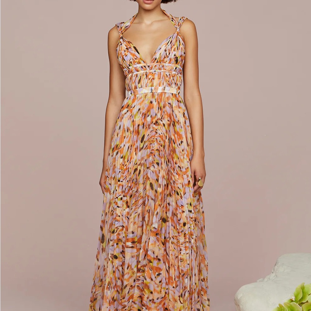 AMUR Vibrant Orange and Pink Maxi Dress